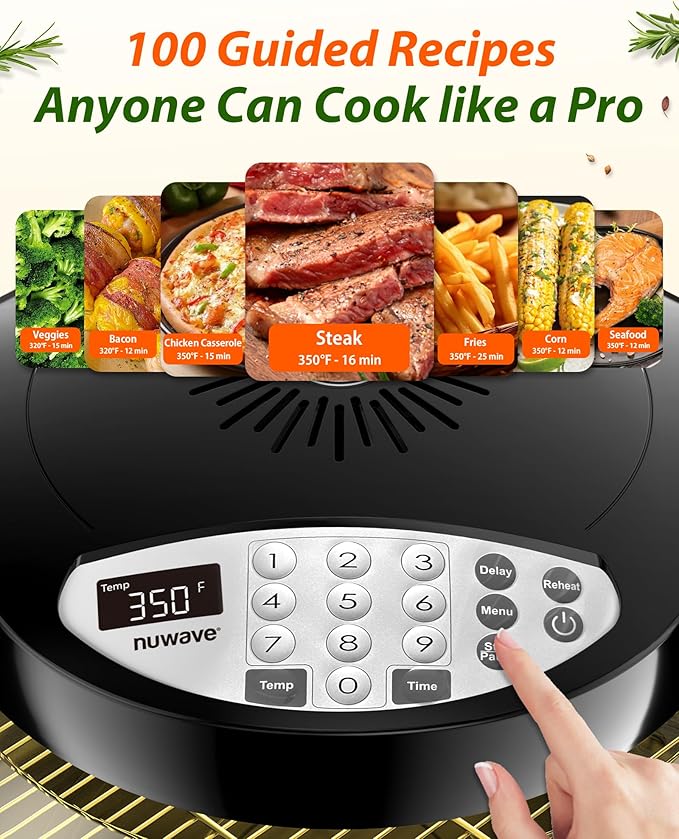 Nuwave Oven Pro Plus Air Fryer, Infra-Red Countertop, 2025 Advanced Convection, No Defrosting or Preheating, Cook Fresh or Frozen, Durable Power Dome, 100 Presets & 50 Memory, PFAS Free, Black