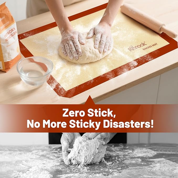 RENOOK Silicone Baking Mats, 3PACK Reusable Non-stick Baking Mats for Cookies, Easy Clean & Non-Slip Food Grade, 16.5’’ x 11.6’’ Baking Sheets for Cookies, Bread and Pastry, Baking Supplies for Oven