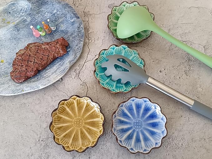 Ceramic Spoon Rest for Stove Top, Flower Cute Spoon Rest for Kitchen Counter, Cooking Spoon Holder for Kitchen Counter, Utensil Rest Spatula Rest Ladle Holder Tong Rest, 1 PC (Ice Cracks, Sapphire)