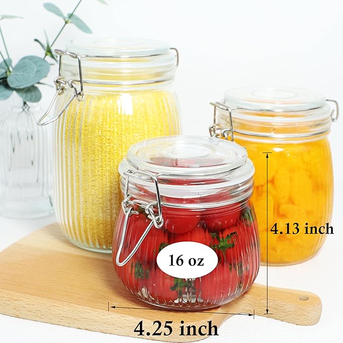 Glass Jars With Airtight Lid 16 Oz-2 Set Thicken Sealed Food Storage Canister With Airtight Lid Leakproof Wide Mouth Kitchen Storage Jar For Coffee Beans Nuts Baking Goods Tea Spice Cereal Fruits