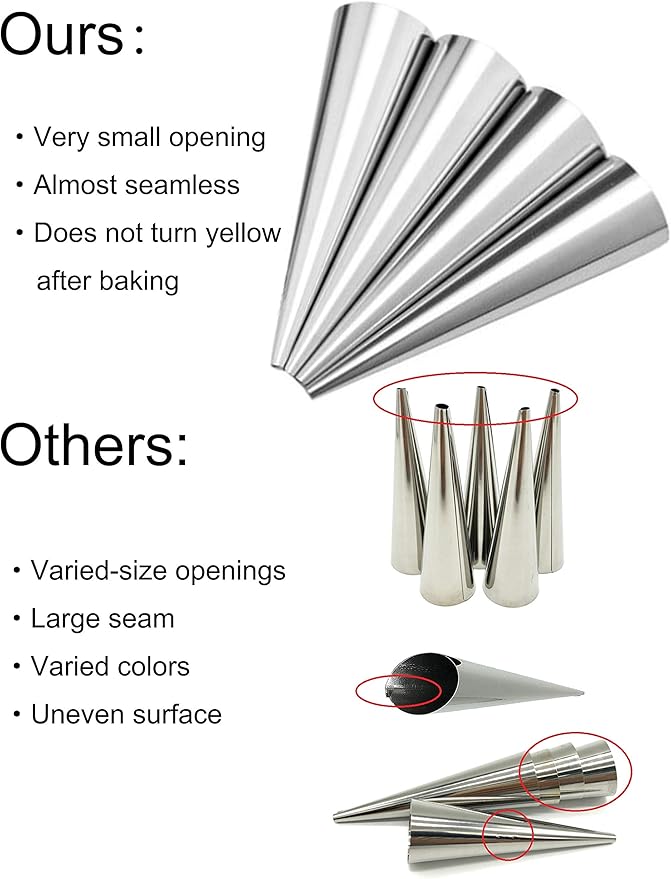 EUICAE Cream Horn Molds 5-inch Large Size Cream Horn Forms Pack of 16