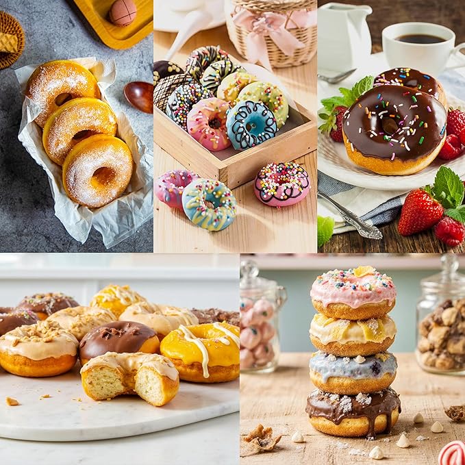 Large Silicone Donut Pan for Baking, 9 Cavity Non-Stick Food Grade Silicone Donut Molds, Doughnut Pan and Bagel Pans for Baking & Kitchen, BPA Free 11.2 x 11.1 Inches, Dishwasher Safe - Red