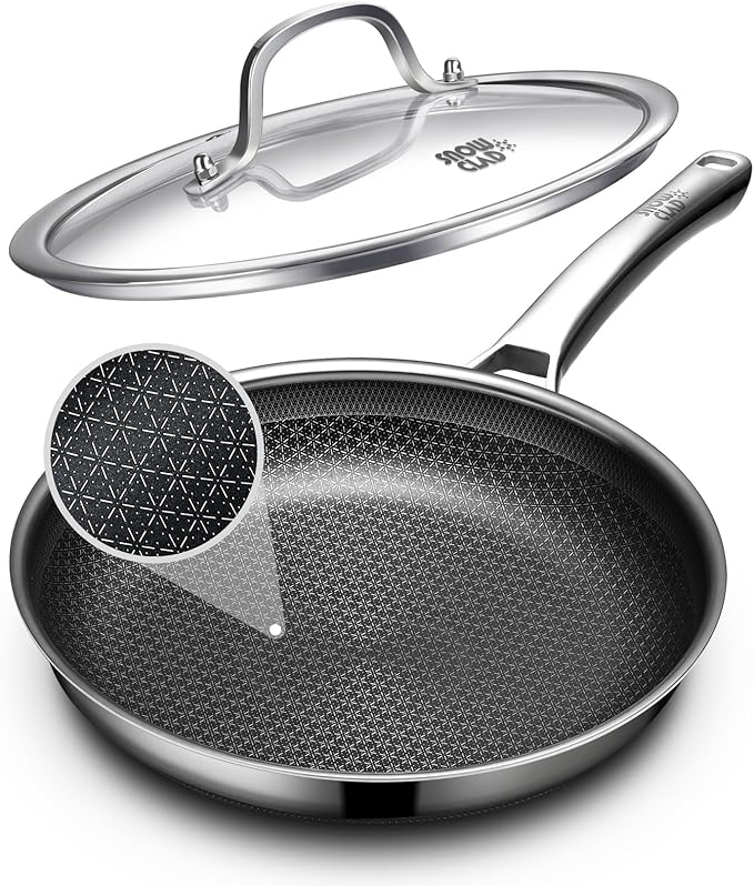 Non Stick Frying Pans 12 inch, Hybrid Frying Pans Nonstick with Lid,non stick Stainless Steel Skillets, Dishwasher and Oven-Safe Chef Pan, Induction Compatible Cooking Pan, PFOA Free Cookware