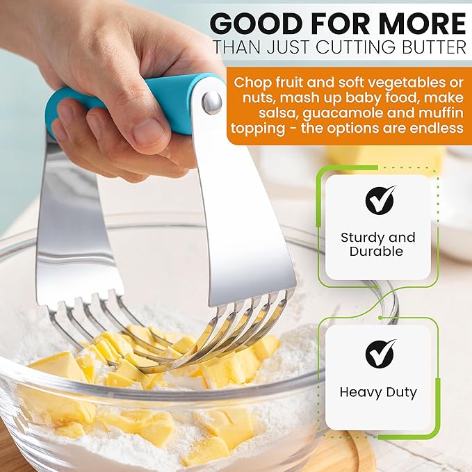 Spring Chef Large Dough Blender for Baking, Heavy Duty Dough Cutter Tool, Stainless Steel Puff Pastry Cutter Tool with Sharp Blades, Dishwasher Safe Manual Pastry Blender for Easy Mixing - Teal