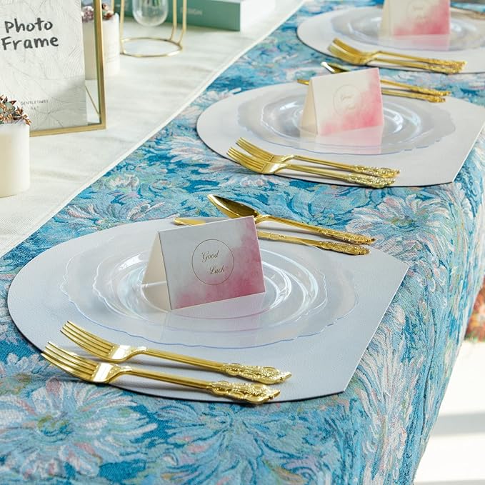 WDF 60pcs Clear Plastic Plates Disposable - 10.25inch Clear Dinner Plates Baroque Disposable Plates for Holiday Gathering, Wedding, Party