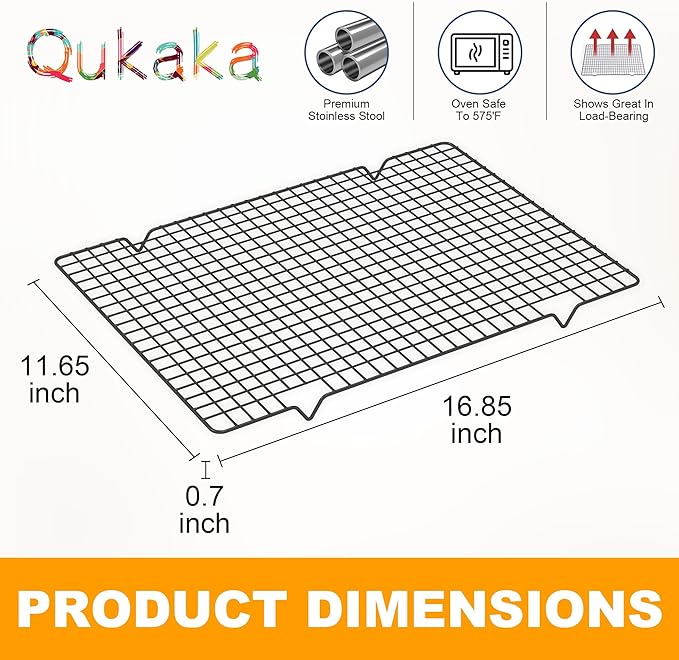 2PCS Cooling Racks for Cooking and Baking -11.65''x16.85''Heavy Duty Stainless Steel Wire Rack for Baking, Grilling, Roasting - Oven & Dishwasher Safe - Fits Half Sheet Pan(Black)