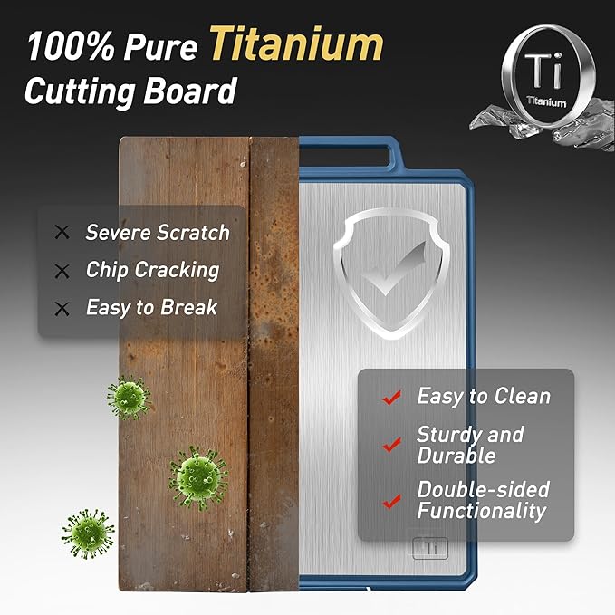 Titanium Cutting Boards for Kitchen Chopping Board with Handle Large Big Small Kitchen Meat Butcher Block Double Sided Pure Titanium and Wheat Straw PP Not Wood Bamboo Plastic Teak Morandi Blue