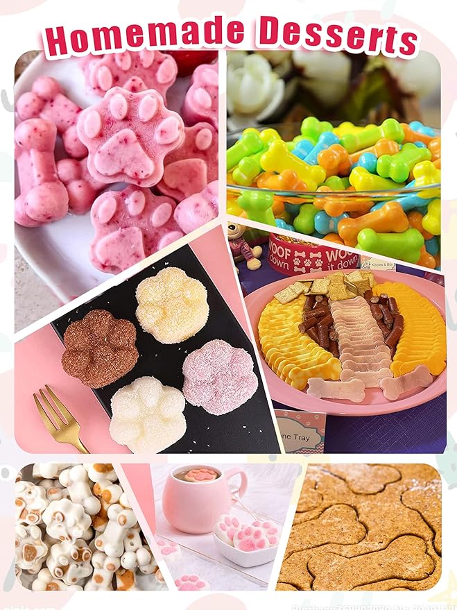 Homemade Silicone Dog Treat Molds - Dog Treat Cookie Cutters - Dog Treat Recipes Card, Food Grade Silicone Molds for Candy and Dog Ice Cubs - Set of 15