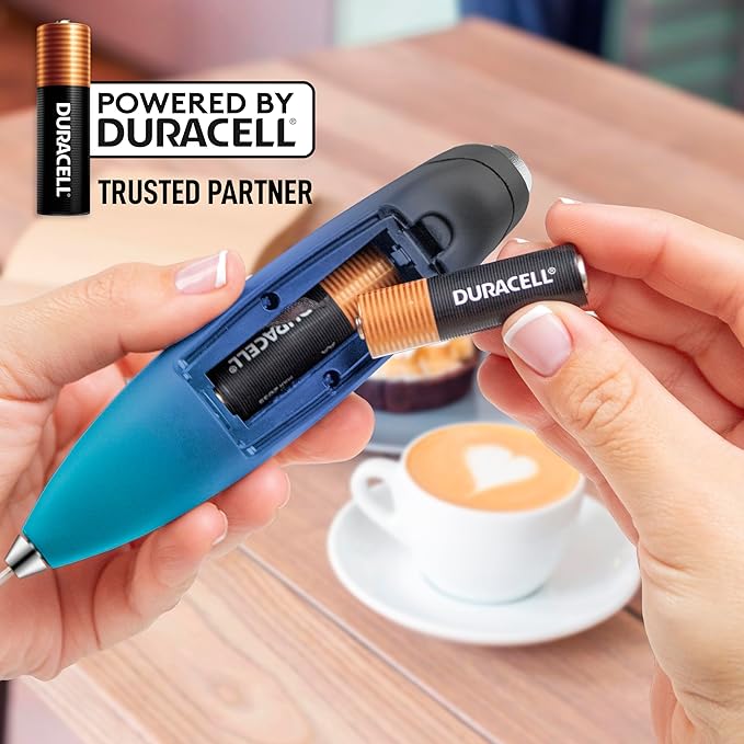 Zulay Kitchen Powerful Milk Frother Wand With 4 AA Duracell Batteries - Ultra Fast Handheld Drink Mixer - Electric Whisk Foam Maker for Coffee, Lattes, Cappuccino, Matcha & Creamer -