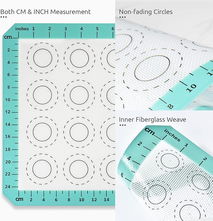 446ºF Heat Resistant Macaron Mat: U-Taste 11.75x8.25in Non Stick Silicone Baking Mat, Reusable Cookies Pastry Sheet Liner with Edge Enhancement & Circle Measurement for Cake Pan (Aqua Sky)