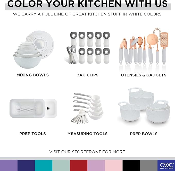 COOK WITH COLOR Mixing Bowls with TPR Lids - 12 Piece Plastic Nesting Bowls Set includes 6 Prep Bowls and 6 Lids, Microwave Safe Mixing Bowl Set (Speckled White)