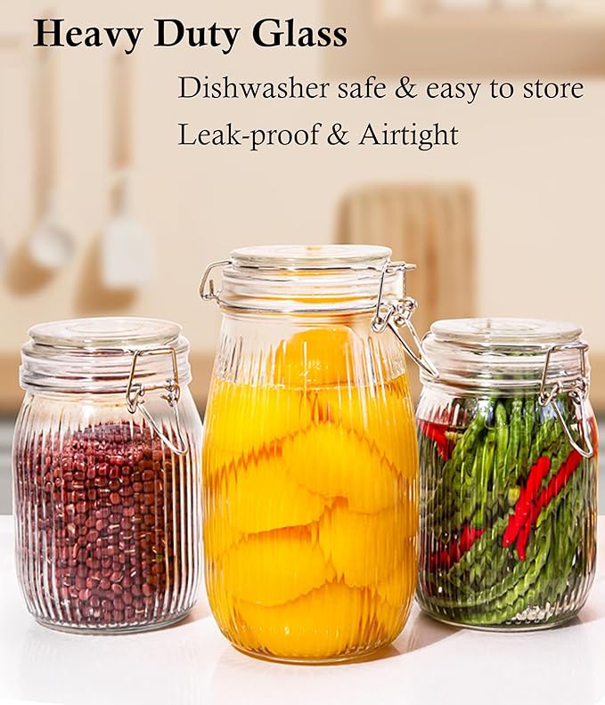 Glass Jars With Airtight Lid 16 Oz-2 Set Thicken Sealed Food Storage Canister With Airtight Lid Leakproof Wide Mouth Kitchen Storage Jar For Coffee Beans Nuts Baking Goods Tea Spice Cereal Fruits