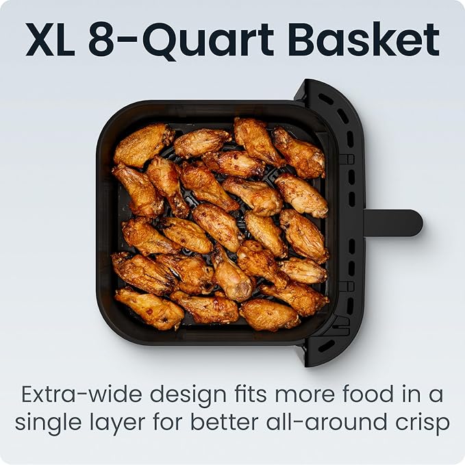 Chefman Crispinator Air Fryer 6-in-1 with 8 Qt capacity, 450°F Max Temp with TurboFry Pro Technology for Fast and Even Results, Viewing Window, Nonstick Ceramic Basket, 10-Pc Liner Starter Pack