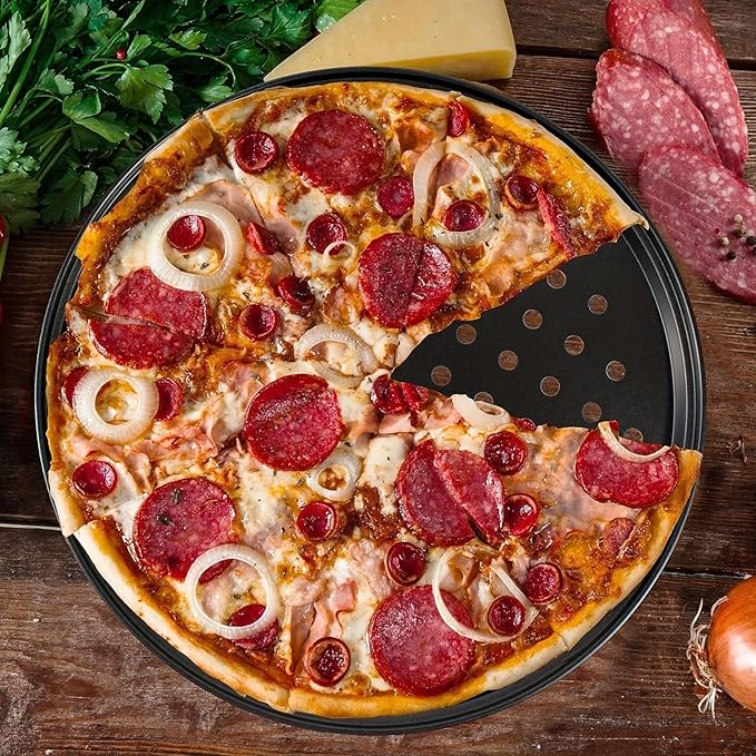 Round Pizza Pans with Holes 8 Packs Nonstick Carbon Steel Pizza Tray for Oven, 9/10/11/12 Inch