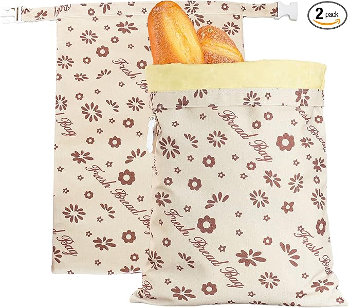 KONGDY 2 Packs Reusable Beeswax Bread Bags, Cotton Homemade Sourdough Bread Bags, Perfect Bag for Home-Baked, 12x17 inch