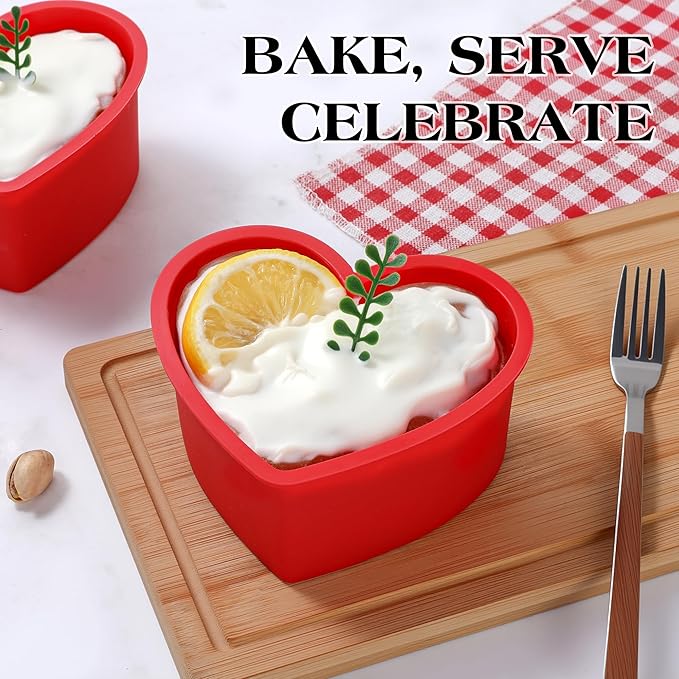 6 Inch Silicone Heart Shaped Cake Pans 2 Pcs Small Heart Cake Pan Set Nonstick Silicone Heart Molds for Baking (Red)