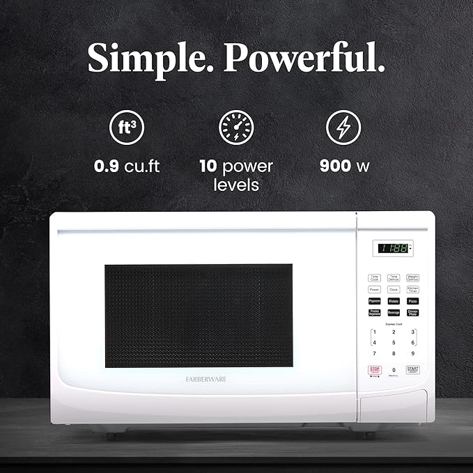 Farberware FM09WHA Microwave Oven, 0.9 Cu. Ft, White