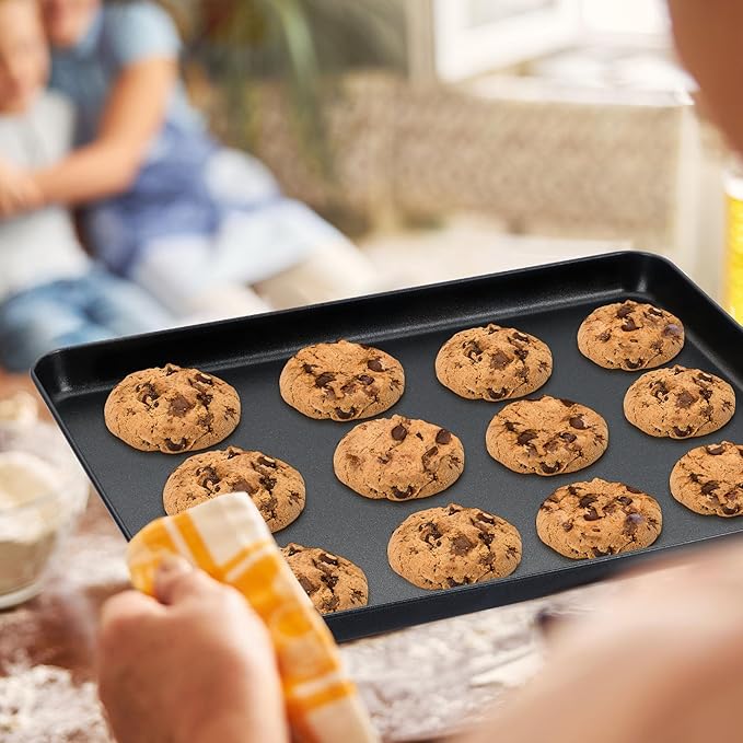 E-far Nonstick Baking Sheet with Rack Set, 12.5 x 9.5 x 1 Inch Cookie Sheet Baking Pan with Cooling Rack for Oven, Commercial Grade & Non-Toxic, Easy to Clean
