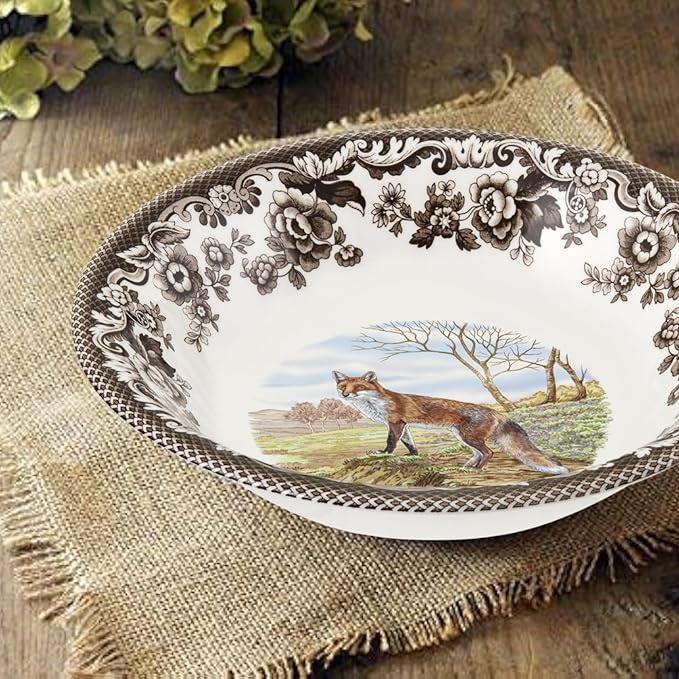 Spode Woodland Ascot Cereal Bowl, Red Fox – 8" Fine Earthenware Bowl Made in England, Versatile for Oatmeal, Salads & Desserts, Charming Wildlife Design – Microwave & Dishwasher Safe