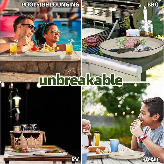 12-Piece Melamine Dinnerware Sets – Unbreakable Plates & Bowls Sets for Outdoor, Camping, Picnic, Party – Durable Dishware Sets, Lightweight & Shatterproof (Crystal Cream)