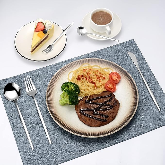 Mirror Modern Flatware Set for 8, 40-Piece Stainless Steel Silverware Set, LaienLife Unique Utensils with Long Forks Spoons and Knives Sets, Great for Home and Restaurant, Dishwasher Safe - Silver