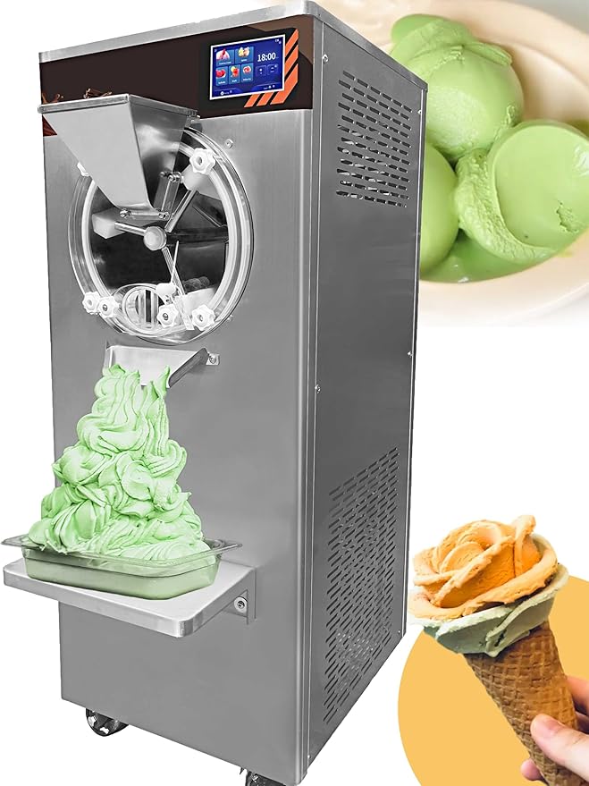 13Gal/H Gelato Batch Freezer, Hard Serve Ice Cream Machine Commercial, 12L Cylinder Italian Ice Machine, Frozen Yogurt Sorbet Maker for Dessert Shops, 5" Touch Panel
