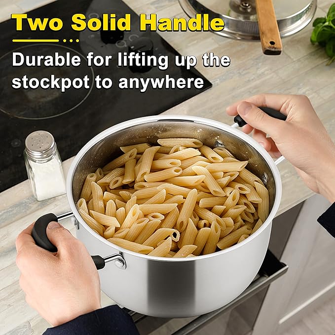 E-far 3 Quart Stock Pot, Stainless Steel Metal Soup Pot with Glass Lid for Cooking, Healthy & Rust Free, Heavy Duty & Dishwasher Safe