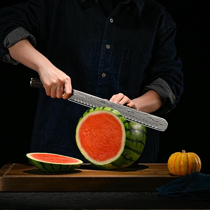 Sunnecko Professional BBQ Carving Knife Set, Slicing and Boning Knife for Meat Cutting,German High Carbon Stainless Steel Carving Knife for Meat and Turkey.