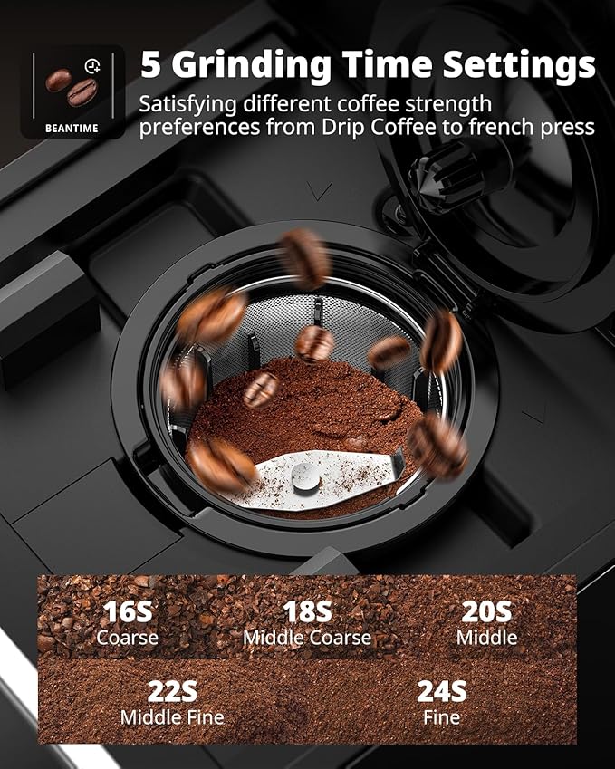 AIRMSEN Grind & Brew Coffee Maker with Grinder - Single Serve Machine Compatible with K-Cup Pods & Ground Coffee, 1000W Fast 6-14oz Brewer, Descaling Alert, Touchscreen & 50oz Removable Tank