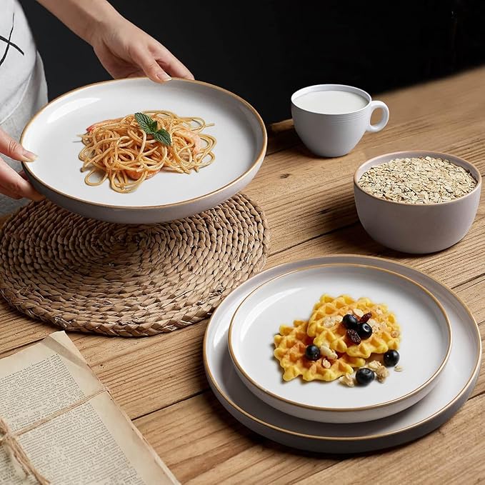 Ceramic Dinner Plates Set of 6,8.5 Inch Reactive Glaze Light Weight Porcelain Salad Plates,Modern Dinnerware Dish Set for Kitchen, Microwave, Dishwasher Safe, Scratch Resistant,Vanilla Grey