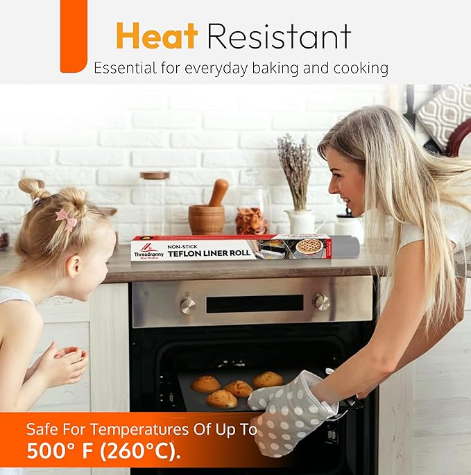 Silver Teflon Liner Roll for Ovens, Stovetops & Grills (75” x 17”) - Cut to Custom Fit - Versatile Non-Stick Teflon Mat, Can Use As Oven Liner, Grill Mat, Stovetop Cover, Baking Sheet, etc.