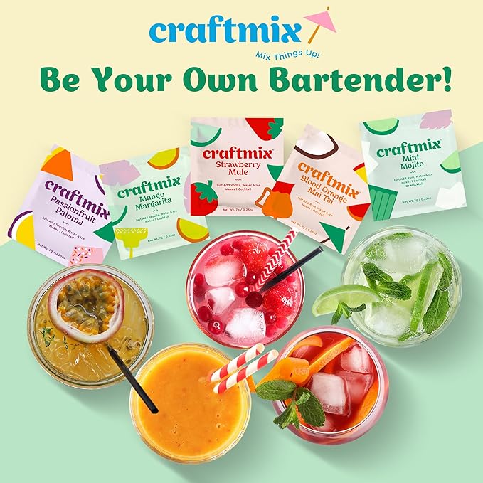 Craftmix Skinny Margarita Cocktail Mixers - Makes 12 Drinks - Zero Sugar, Zero Net Carbs, Zero Calories Mocktail Drink Mixers - Real Fruit - Vegan, Non-GMO, Dairy Free, Gluten Free