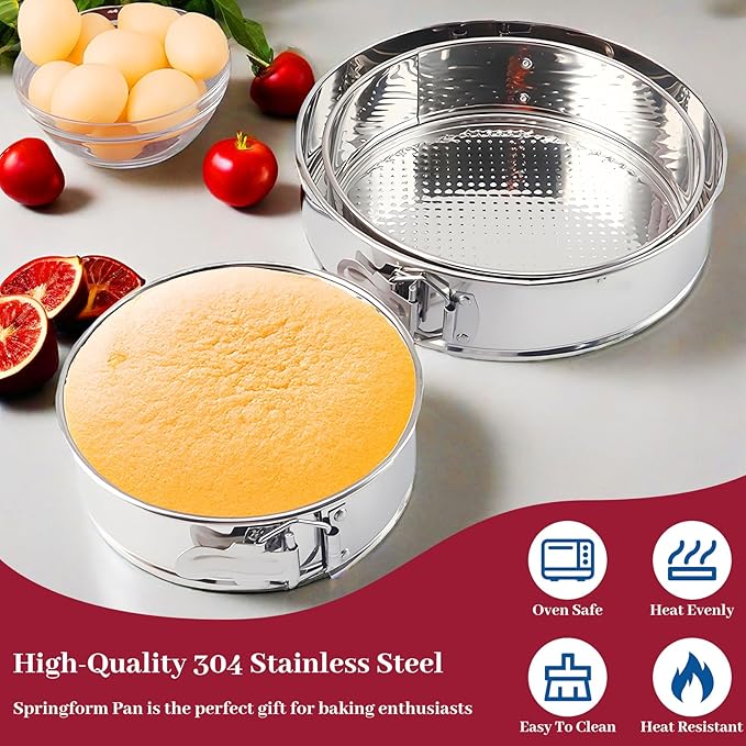 10 Inch Springform Pan 304 Stainless Steel Nonstick Springform Cake Pan with Removable Bottom, Round Spring Form Cheesecake Pans For Baking