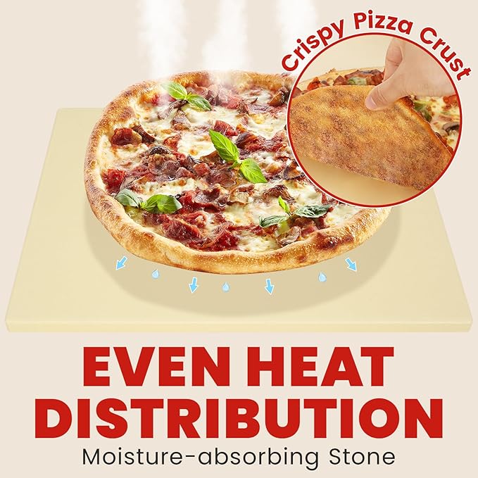 GOOD GAIN Pizza Stone for Oven Grill - Cordierite Baking Stone for Bread, Pies | 15'' x 12'' Rectangular Oven Stones for Cooking | Indoor,Outdoor | Durable, Heat Shock Resistant (Beige)