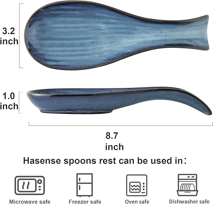 Hasense Ceramic Spoon Rest for Stove Top, Porcelain Spoon Holder for Kitchen Counter Cooking Utensil Home Decor, Navy