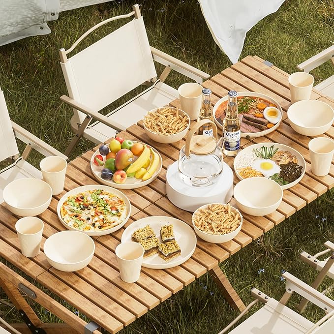 18PCS Wheat Straw Dinnerware Sets Unbreakable Reusable Dinnerware Set for 6, Microwave Dishwasher Safe Dinnerware for Outdoor Camping Dishes