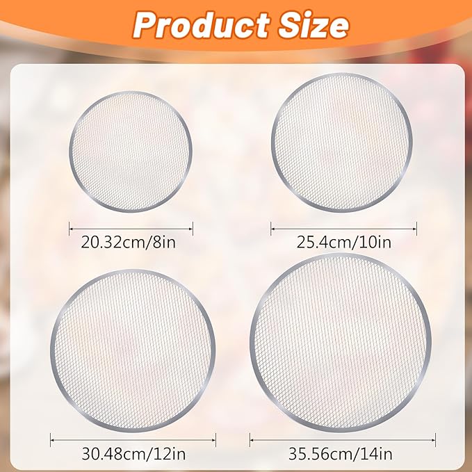 Tobeelec 4 Pcs Aluminum Pizza Screen Set, Alloy Seamless Pizza Screen, Non Stick Aluminum Mesh Baking Tray for Oven, Seamless, Rust-Free, Durable Baking Trays for Crispy Crus(8/10/12/14 Inch)