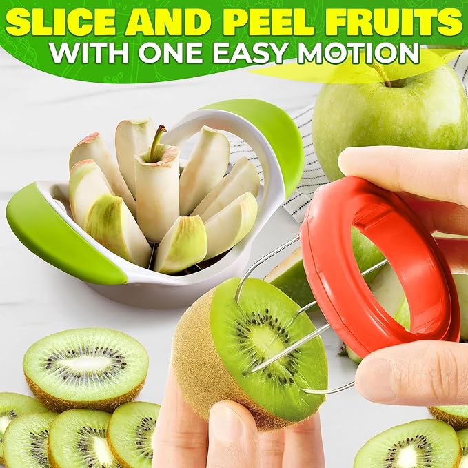 10 Pcs Fruit Slicer Set Fruit Cutting Tools - Pineapple Corer and Slicer Kiwi Cutter Apple Slicer and Corer Cantaloupe Cutter Strawberry Huller Watermelon Cutter Slicer Tool - Banana Cutter Slicer