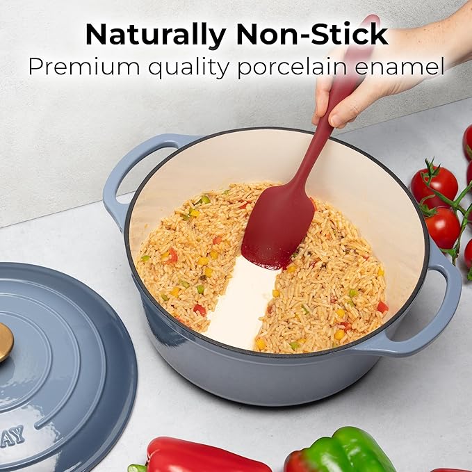 Zulay Kitchen 6 Quart Enameled Cast Iron Dutch Oven with Lid - Premium Durability & Oven Safe up to 500°F – Heavy Duty Cookware Perfect for Bread Baking, Stews, Braising & Roasting - Aquamarine