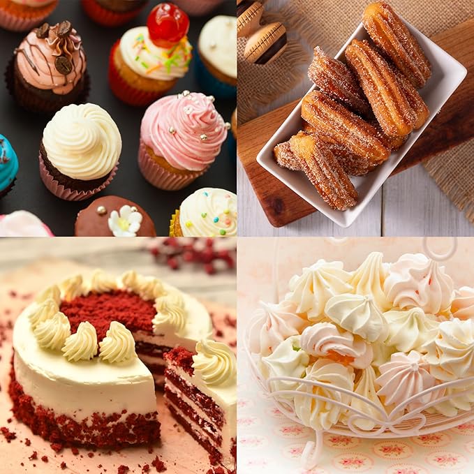 3Pcs Churro Piping Bags and Tips Set,Stainless Steel 9FT Icing Tips Set with 10Pcs Disposable Piping Bags,Open Star Pastry Tips for Cake Decorating