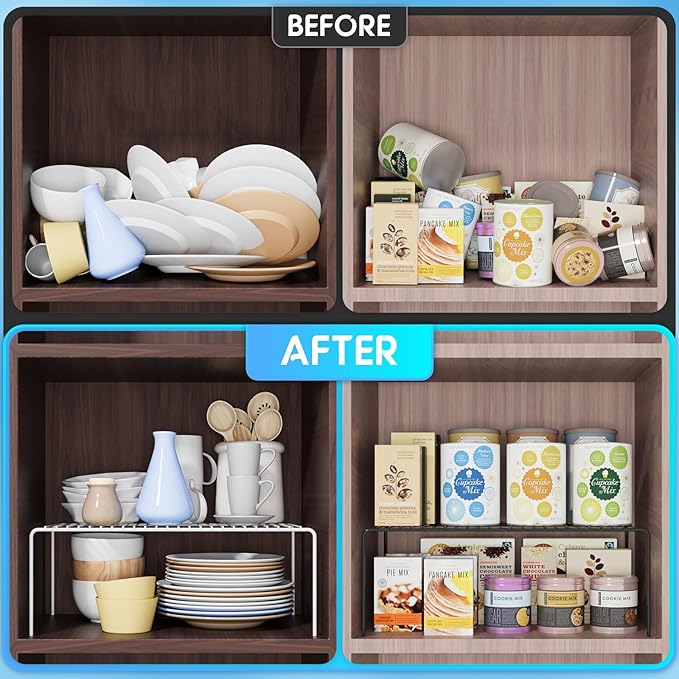 Large(15.7 x 9.4 inch)White Cabinet Storage Shelf Rack Set of 4, Rustproof Metal Wire Kitchen Counter Organizers and Storage, Spice Organization for Cabinet, Plate, Dish, Pantry, Bathroom, Fridge