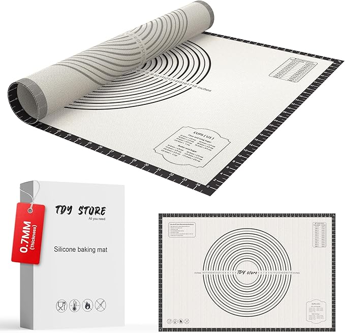 28 * 20 inches black, Non-Slip Silicone Baking Sheets - Baking Mat with 0.7mm Thickness - Non-Stick Pastry & Cookie Mat for Kitchen Counter for Rolling Out Dough with Measurements.