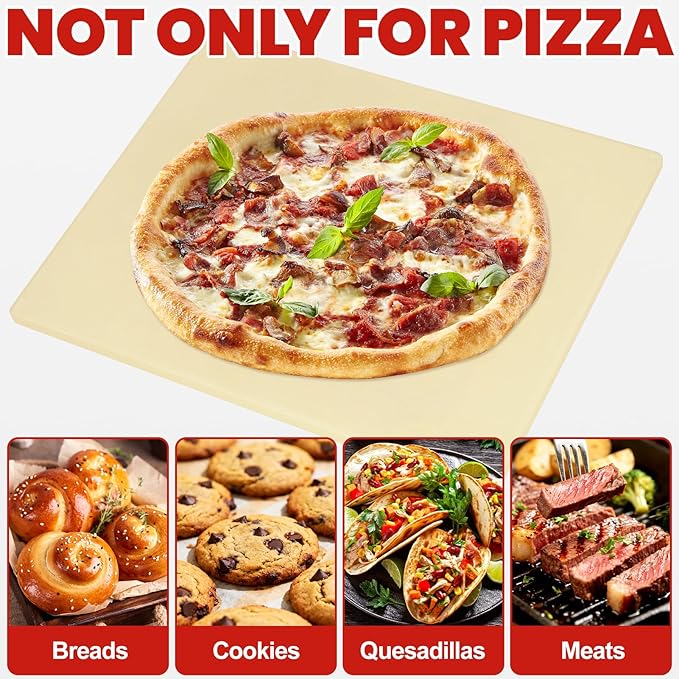 GOOD GAIN Pizza Stone for Oven Grill - Cordierite Baking Stone for Bread, Pies | 15'' x 12'' Rectangular Oven Stones for Cooking | Indoor,Outdoor | Durable, Heat Shock Resistant (Beige)