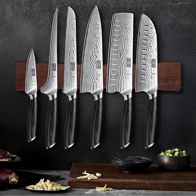 7 Pieces Knife Set with Magnetic Knife Holder, Ultra Sharp Powder Steel Kitchen Knives Set, Professional Chef Knife Sets with Ergonomic Pakkawood Handle