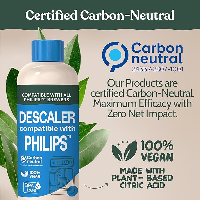 Roobi Philips Compatible Descaling Solution & Cleaner. Specially Formulated for Philips Espresso Machines. Carbon Neutral Descaler Kit. 2 Uses per Bottle, 2 Pack