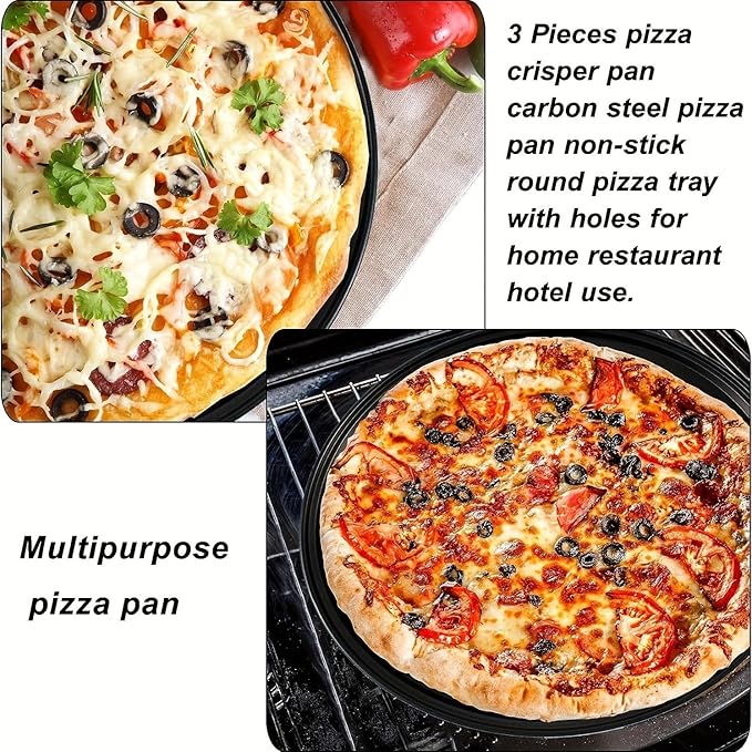 Round Pizza Pans with Holes 8 Packs Nonstick Carbon Steel Pizza Tray for Oven, 9/10/11/12 Inch