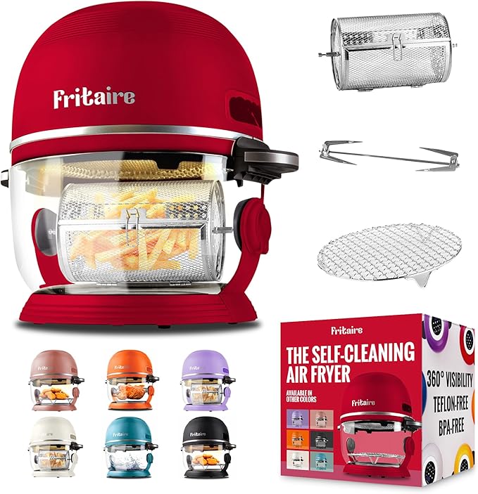 Non Toxic Air Fryer™ - Glass AirFryer 5 Quart w/ 360 Visibility, Self-Cleaning, 400F Vortex Air Fryer for Even Cooking, BPA-Free Teflon Free, 6-in-1 Functions, Rotisserie, Roast, Bake, Cherry