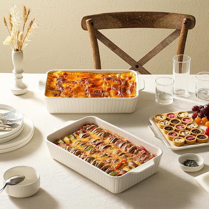 Dizada Large Casserole Dish with Lid, Deep 5.2-Qt (9"x13") 2-in-1 Ceramic Baking Dish with Ceramic Lid, Extra Large Rectangular Baking Pan For Casserole & Lasagna, Dishwasher, Freezer, Microwave and Pre-Heated Oven Safe