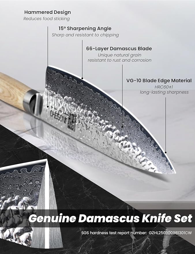 Damascus Kitchen Knife - VG-10 67-Layer Genuine Damascus Chef Knife, SGS Lab-Verified Sharpness & Edge Retention, Ergonomic Balanced Handle, Ideal for Home Use & Gifting