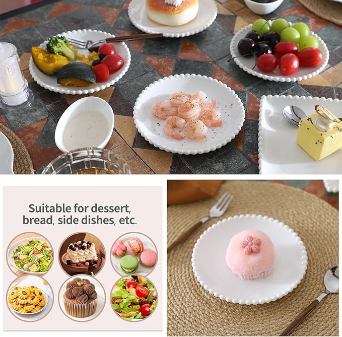 OMAYKEY 5.5 Inch Small Ceramic Dessert Plates Set of 12, Small Appetizer Plates, Porcelain Round Shaped Mini White Plate, for Cake Waffles Snacks Side Dish, Oven Microwave Dishwasher Safe